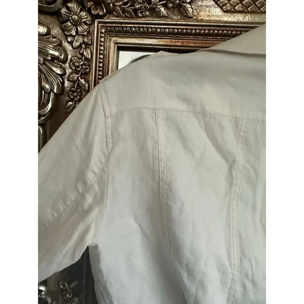 Burberry Brit Patchford Parchment Linen Moto Biker Full Zip Belted Jacket Size 4 - Picture 10 of 14